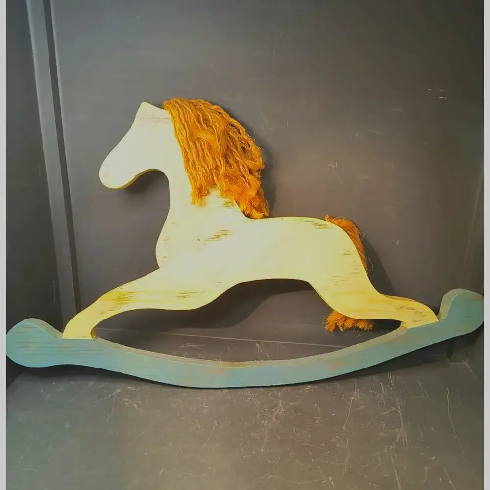 2003.  Large Vintage Wooden Rocking Horse Wall Hanging 13 by 21 Inches